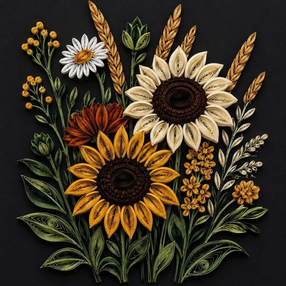 8 X 8 Framed Quilled Sunflower Print A 13 D